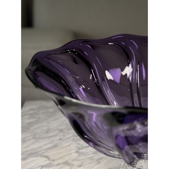 Large 14" Ed Branson Signed 2003 Blown Art Glass Arbor Violet Centerpiece Bowl - Picture 10 of 14